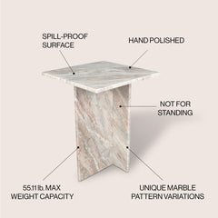 Marble Accent Table, Square Pedestal, Beige Marble