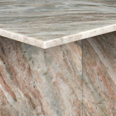 Marble Accent Table, Square Pedestal, Beige Marble