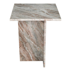 Marble Accent Table, Square Pedestal, Beige Marble