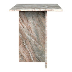 Marble Accent Table, Square Pedestal, Beige Marble
