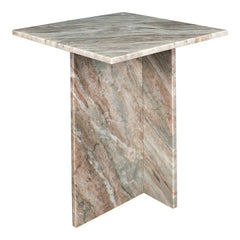 Marble Accent Table, Square Pedestal, Beige Marble