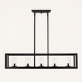 Studio front | Front view of the matte black rectangular cage with five clear glass shades