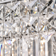 Texture | close-up of the Baluden pendant's faceted crystal prisms and chrome hardware