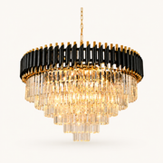Front | studio front of the black and gold drum with cascading crystal tiers