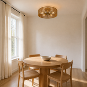 Scale | flush mount shown with a tall doorway reveal and a dining table