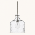 Front | studio front of the clear hammered glass bell and brushed nickel rod