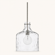 Front | studio front of the clear hammered glass bell and brushed nickel rod