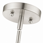 Close view | brushed nickel round canopy, rigid downrod connector, and canopy fastener details
