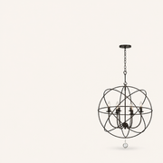 Side | profile view of the English Bronze globe cage, chain, and crystal drop