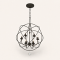 High studio angle | English Bronze open globe cage with six candelabra bulbs
