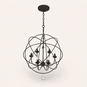 High studio angle | English Bronze open globe cage with six candelabra bulbs