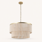Front | Cigogne satin brass two-tier drum chandelier front view