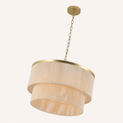 Underside | Cigogne satin brass two-tier drum chandelier from a low angle