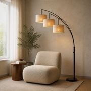 In a room | marnau Creizic 3-Light Tree Floor Lamp in a warm reading room with a boucle lounge chair