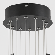 Canopy detail | round matte black canopy with cable anchors and thin suspension cables