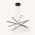 Oblique view | six matte black integrated LED bars, round canopy, and cable depth