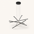 High angle | six matte black integrated LED bars and round canopy on a clean studio background