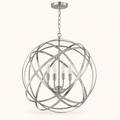Studio | Front view of the open brushed nickel ring globe with four candle lights
