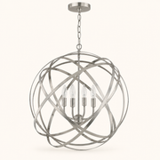 Studio | Front view of the open brushed nickel ring globe with four candle lights