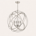 Studio | Side view of the open crossed rings, candle arms, chain, and canopy