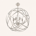 Studio | Low view into the open globe, candle arms, chain, and canopy