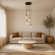 In a room | the cluster pendant over a coffee table in the living room