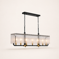 Studio angle | three-quarter view of the rectangular glass cage, black canopy and two chains