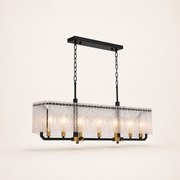 Studio angle | three-quarter view of the rectangular glass cage, black canopy and two chains