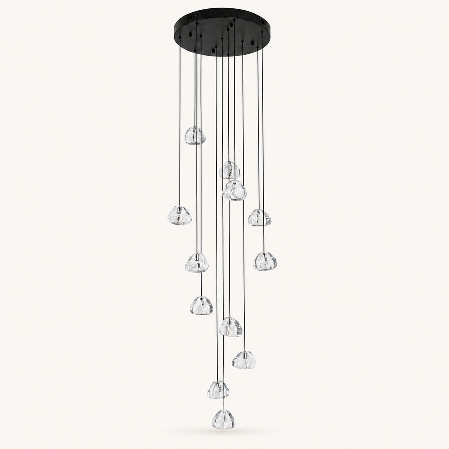 Front | studio front of the black canopy and twelve crystal drops