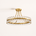 Underside profile | antique brass canopy, curved mounting rods, lower ring, sockets, and crystal spheres