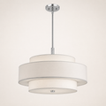 Studio low profile | off-white three-drum chandelier with chrome-tone rod, canopy, and underside