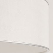 Close view | plain off-white linen-blend shade weave and silver edge binding