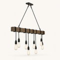 Side profile | rectangular beam depth, canopy, two suspension cables, and eight bulb drops