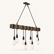 Side profile | rectangular beam depth, canopy, two suspension cables, and eight bulb drops