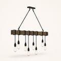 Three-quarter studio view | rectangular beam end, two suspension cables, and eight bulbs