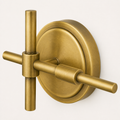 Hardware | close view of the rubbed brass backplate, crossbar joint, and stem