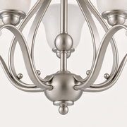 Hardware detail | close view of the brushed nickel central stem, round ball, lower hub, arm joins and round fasteners