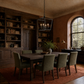 In a room | marnau Lampaul 4-Light Lantern Chandelier over a dark-walnut library dining table