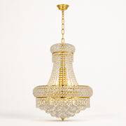Side | marnau Lannic 8-Light Empire Chandelier studio view with chain and crystal curtain