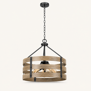 Studio side | Profile view of the open drum, chain, canopy, and rear brackets