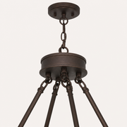 Hardware close-up | bronze canopy, chain links, and four support-rod connections