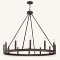 Studio front | oil-rubbed bronze ring chandelier with twelve staggered candle sleeves
