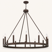 Studio front | oil-rubbed bronze ring chandelier with twelve staggered candle sleeves