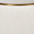 Texture macro | close view of the off-white cotton shade weave and antique-brass rim
