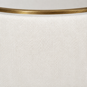 Texture macro | close view of the off-white cotton shade weave and antique-brass rim