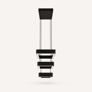 Studio side | side profile of black rectangular LED chandelier showing frame depth, canopy, and cords