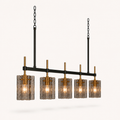 Studio | three-quarter angle showing all five smoky glass shades and the brass stems