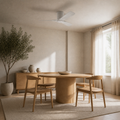 Angle | second dining-room view of the matte white three-blade LED ceiling fan