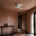 In a room | matte white three-blade LED ceiling fan in a terracotta-plaster entry hall