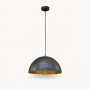Front | studio front of the black textured dome, gold interior, and black cord